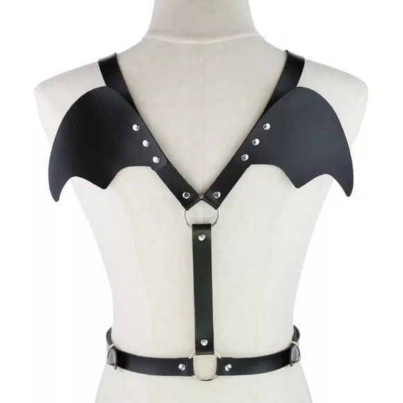 Demon Wings Black Leather Chest Harness Wings of Death main image 3